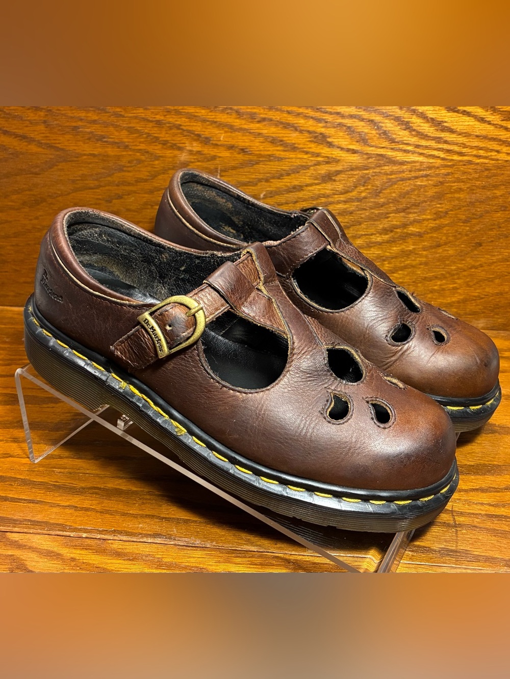 RARE VTG Dr. Martens England Made Cutout Mary Jane Shoes Brown Leather Size 7